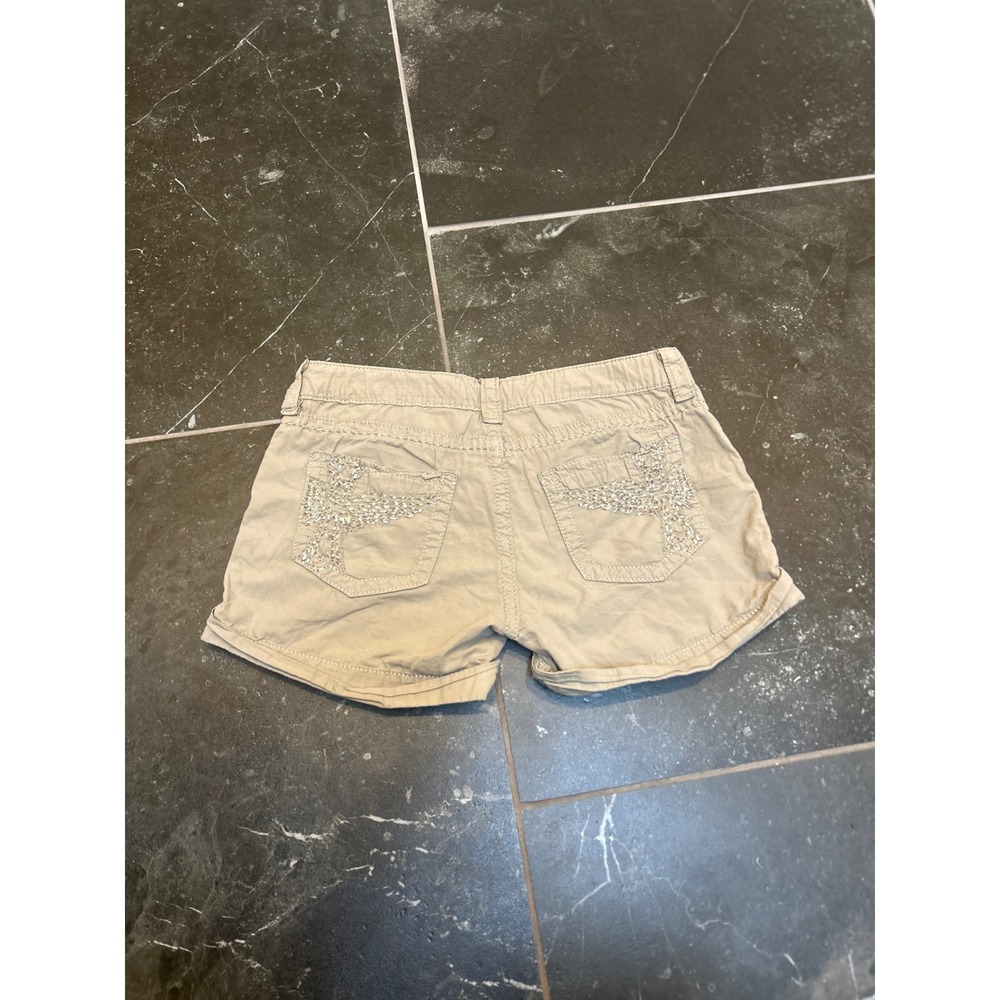 Miss Me Cargo Shorts Khaki Tan Rhinestone Wing Ripstop CP4001H5 Low Rise 27